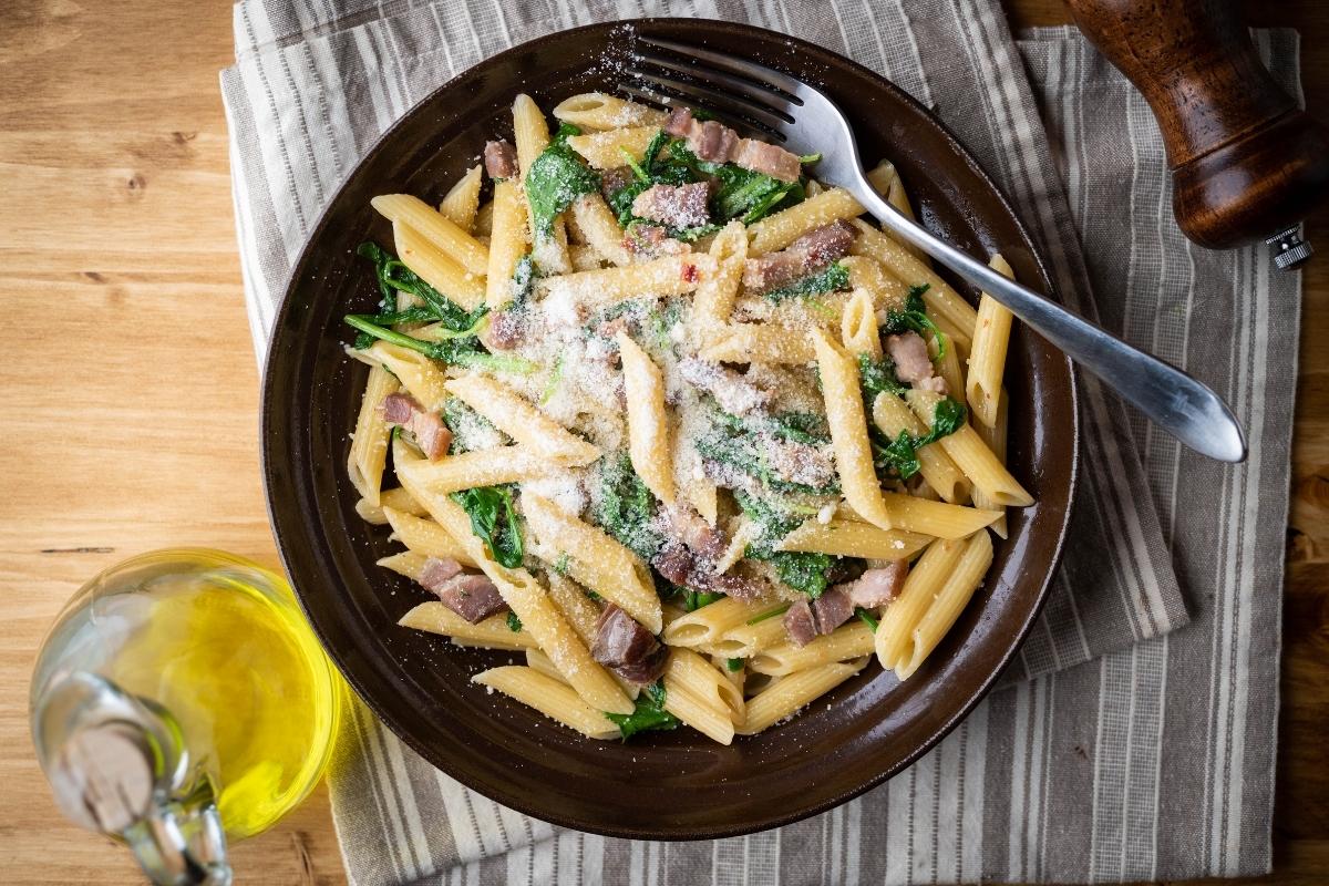 Penne with Pancetta, Tuna, and White Wine