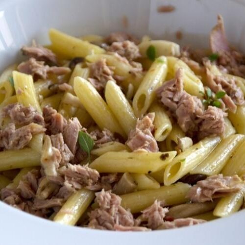 Penne with Pancetta, Tuna, and White Wine